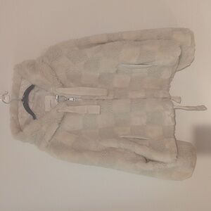 Anthropologie Cozy Cream Cropped Checkered Women's Jacket